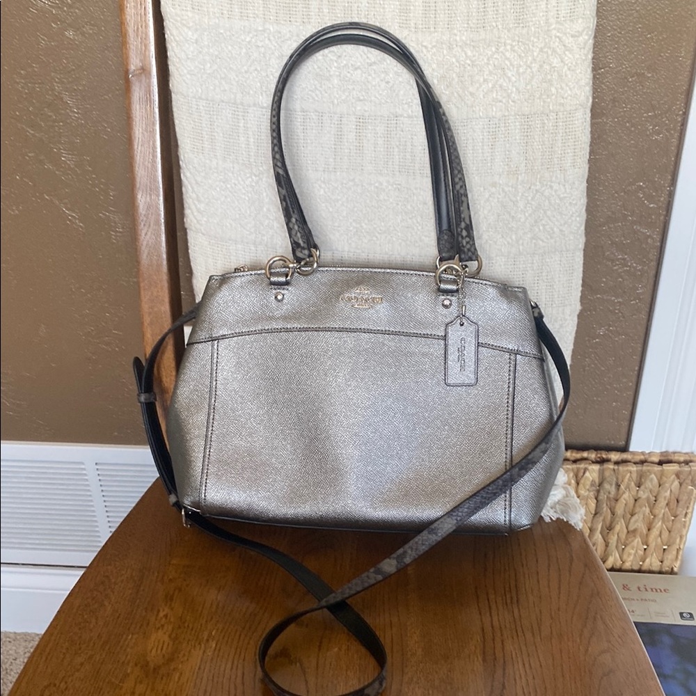 COACH Brooke Silver Snake Print Leather Handbag / Crossbody - Picture 2 of 15